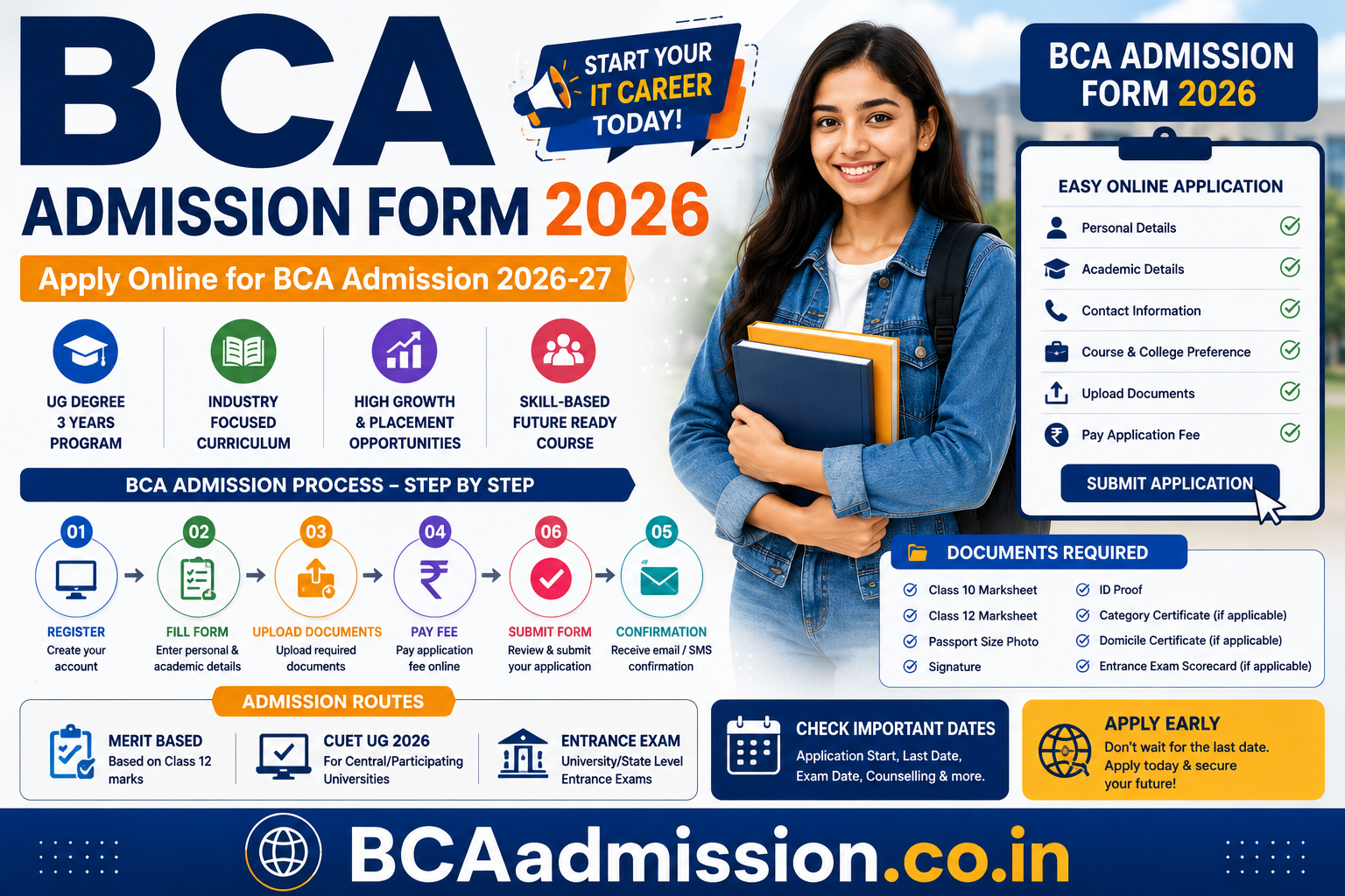 BCA Admission Form 2026 application process, dates and documents